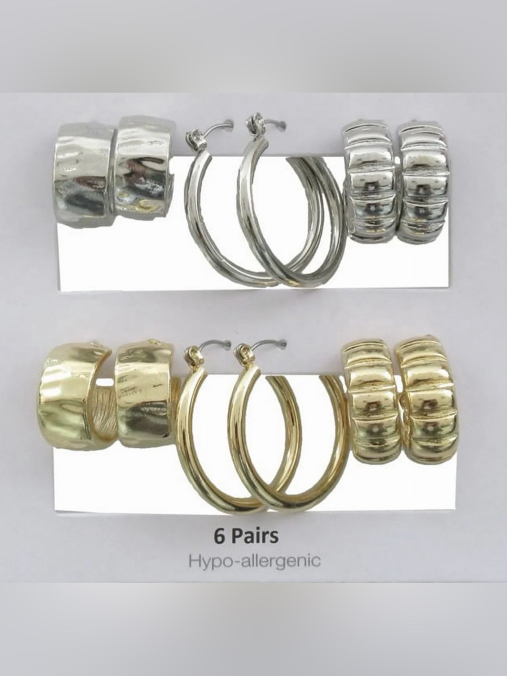 Two Tone Textured and Smooth Hoop Earring Set, 6 Pairs